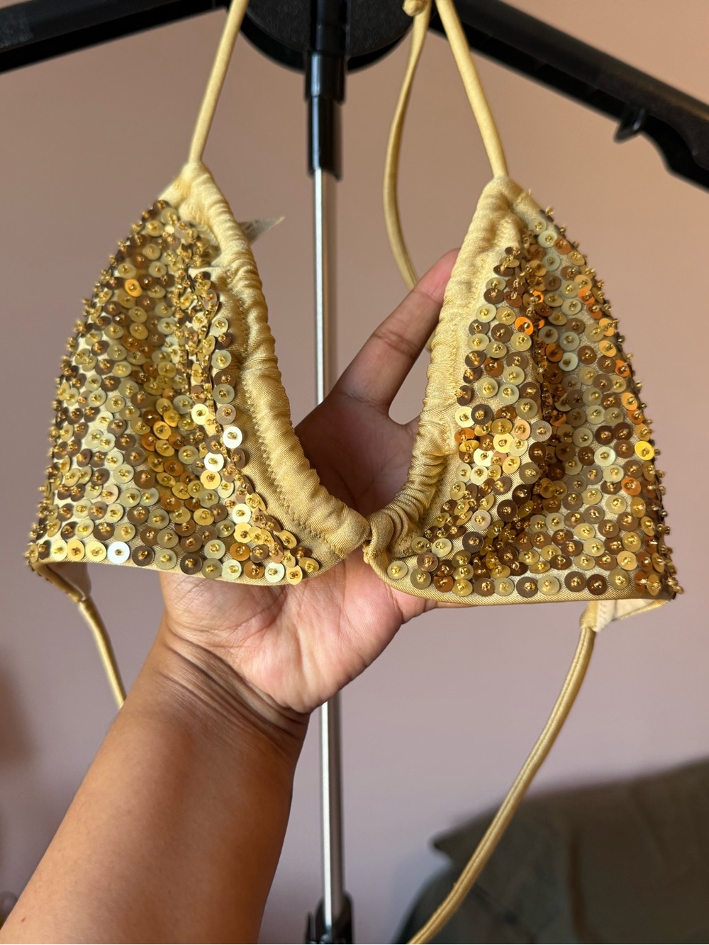 Gold Sequin Triangle Bikini Top Vintage Victoria Secret